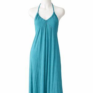 Teal Halter Maxi Dress XXL – Flowy Backless Summer Beach Dress
